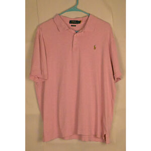 Men's Polo Ralph Lauren Classic Fit Polo Shirt L Pink with Yellow Logo Preppy